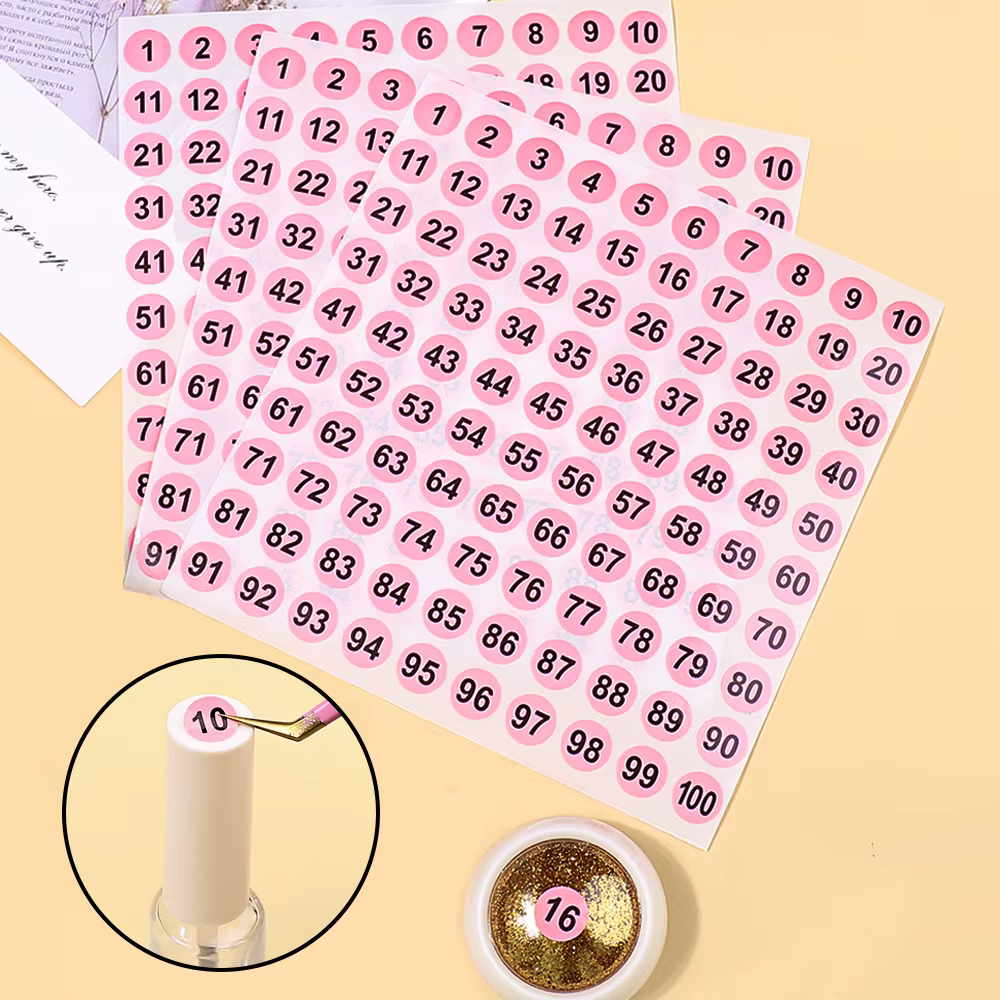 Étiquette autocollante numéro rose étanche pour vernis à ongles