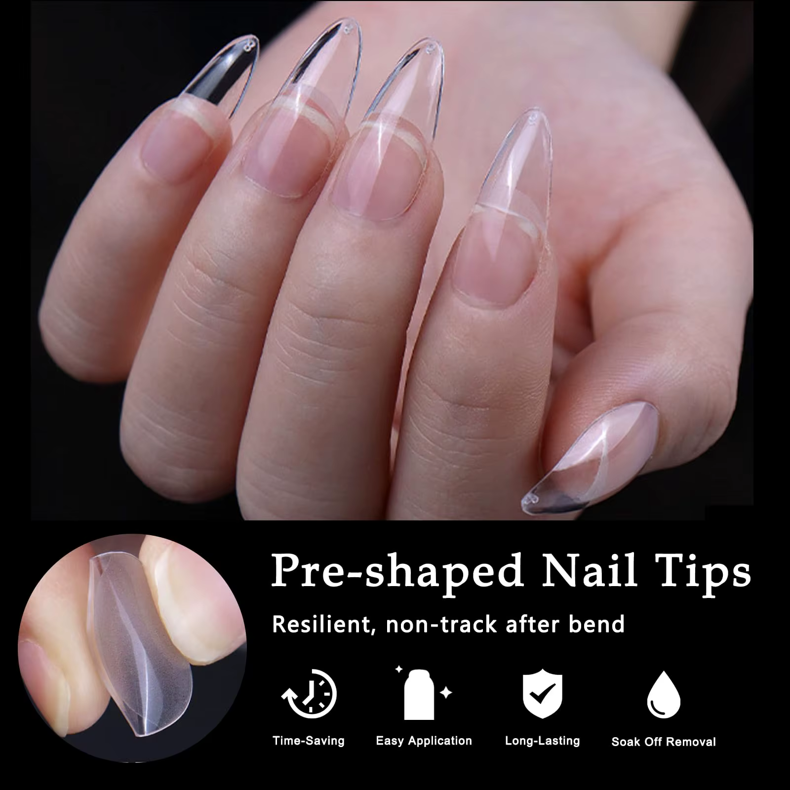 600 faux ongles en forme d'amande de taille moyenne
