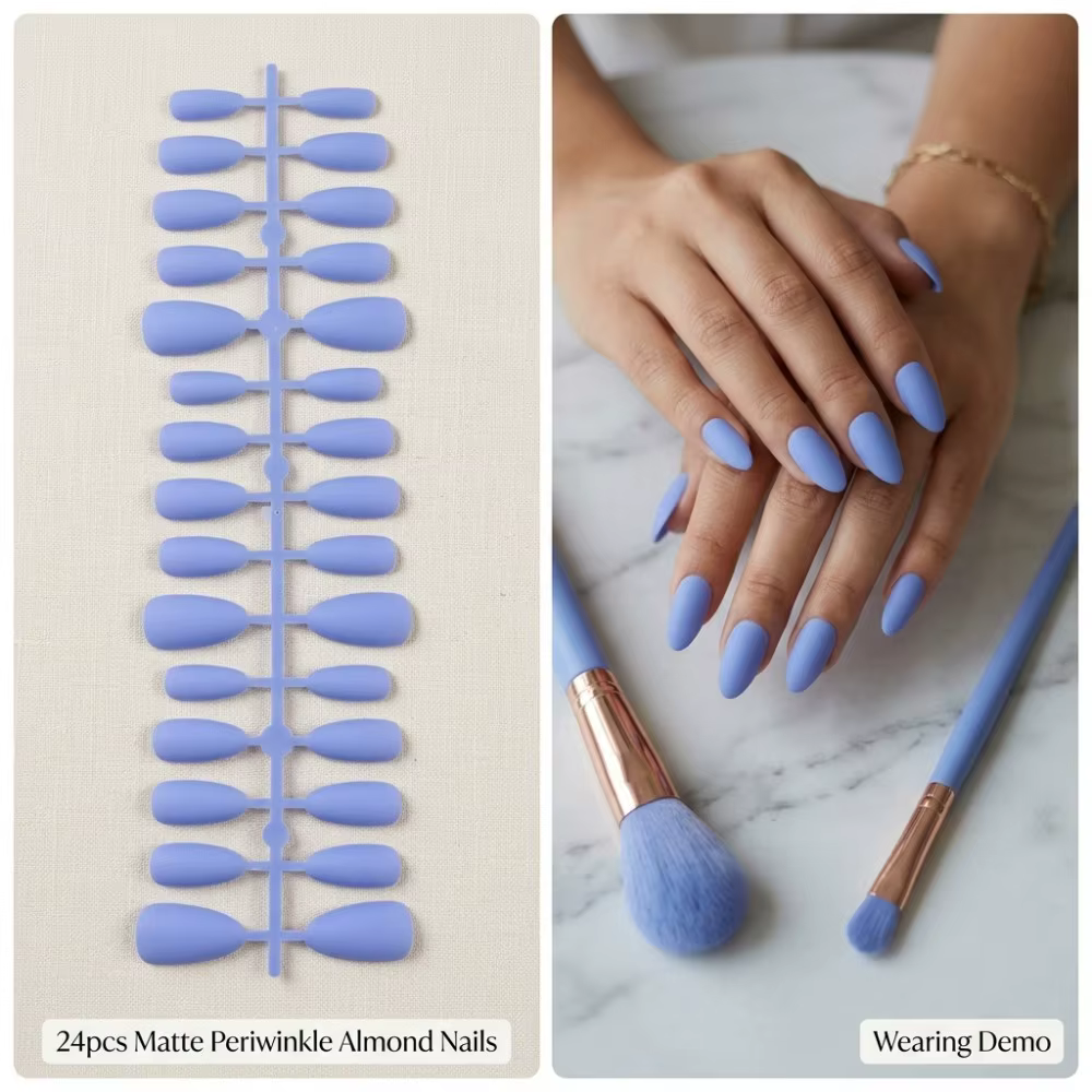 24 faux ongles en amande vert menthe mat