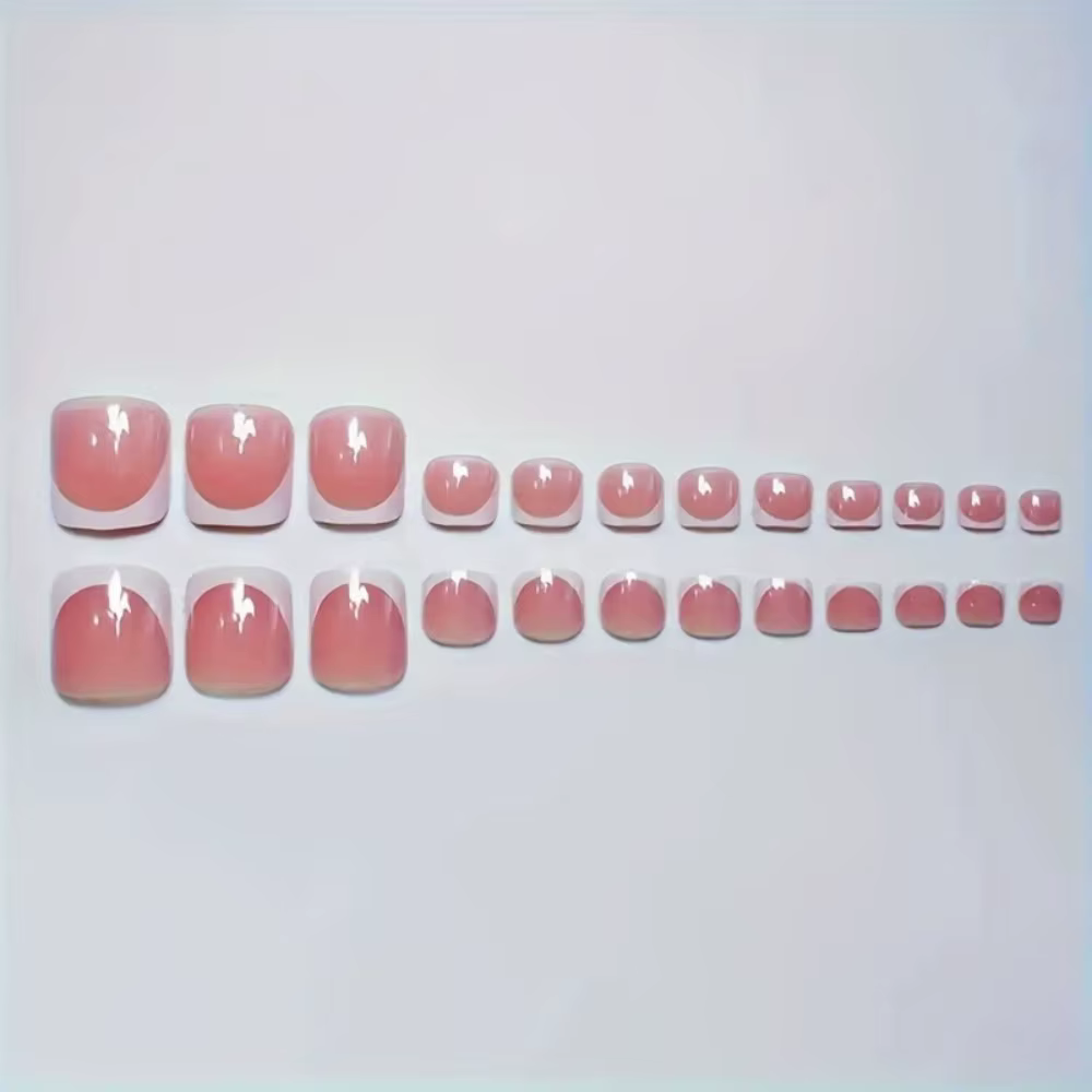288 faux ongles courts carrés à rayures françaises blanches