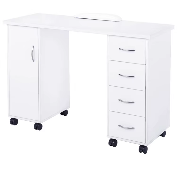 Table de manucure blanche, en bois, hauteur 75 cm/29,5 pouces, table à ongles portable, avec support pour les mains, bureau de manucure pour salon de beauté