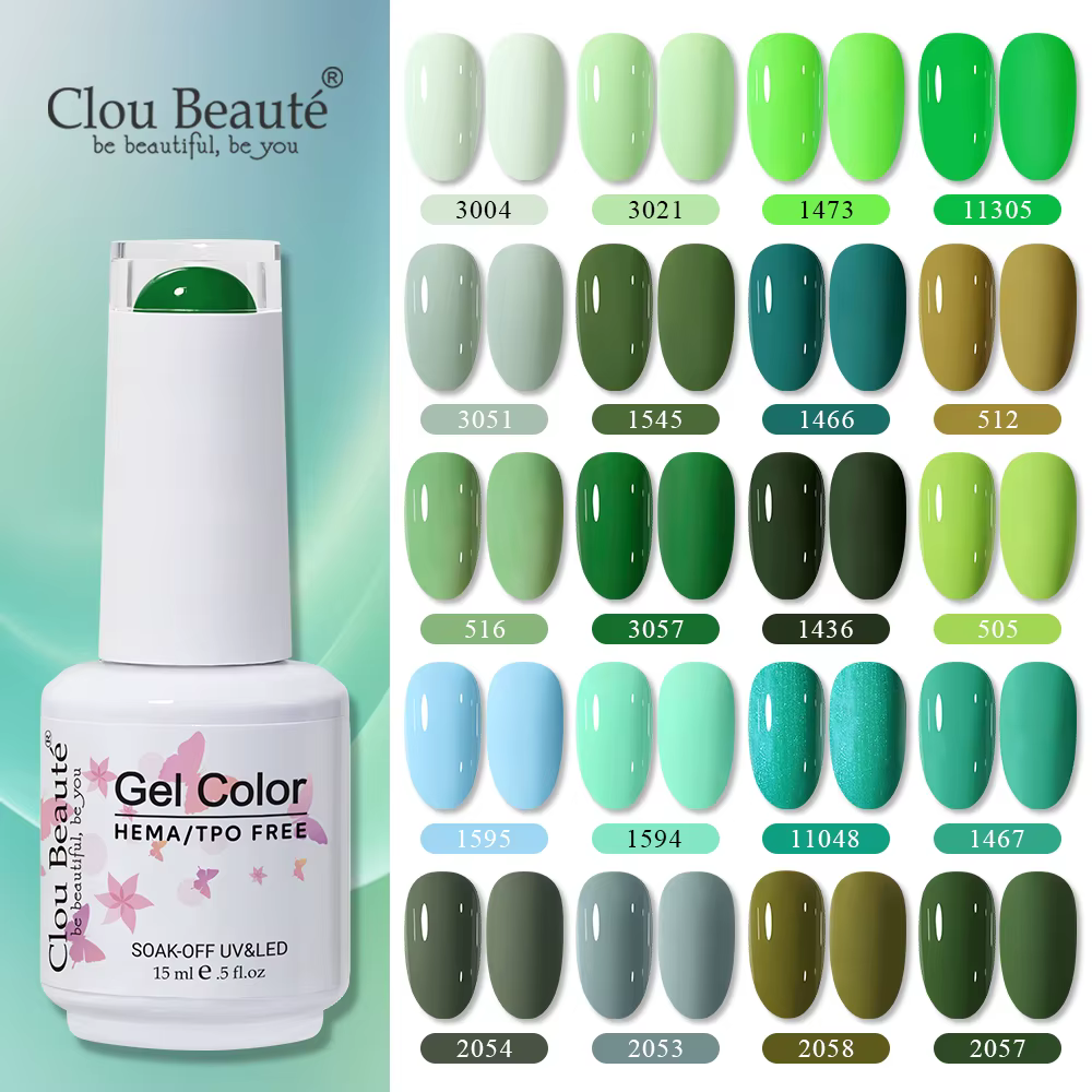 Clou Beaute 15ml HEMA TPO gratuit Gel vernis à ongles brillant foncé armée vert Gel laque Semi Permanent Art organique
