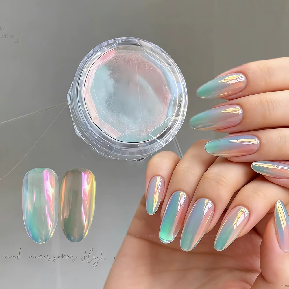 1 pot de poudre à ongles chromée iridescente effet caméléon sirène