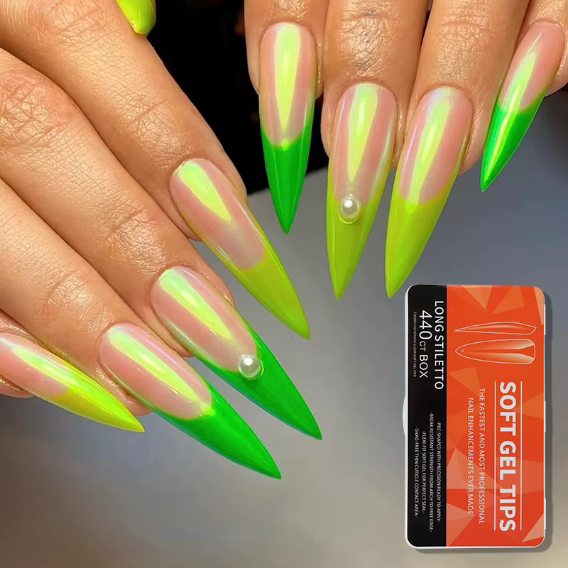 440/550 pièces clair acrylique longs faux ongles Capsules amande cercueil français pleine demi couverture