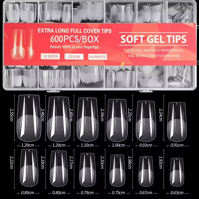 600 faux ongles carrés français semi-mat à couverture complète