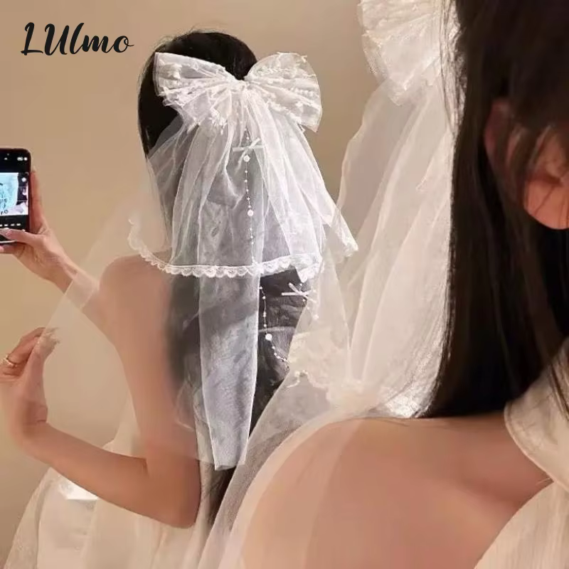 Voile de mariée court en tulle blanc avec nœud et pince à cheveux, accessoires pour enterrement de vie de jeune fille, accessoires pour séance photo