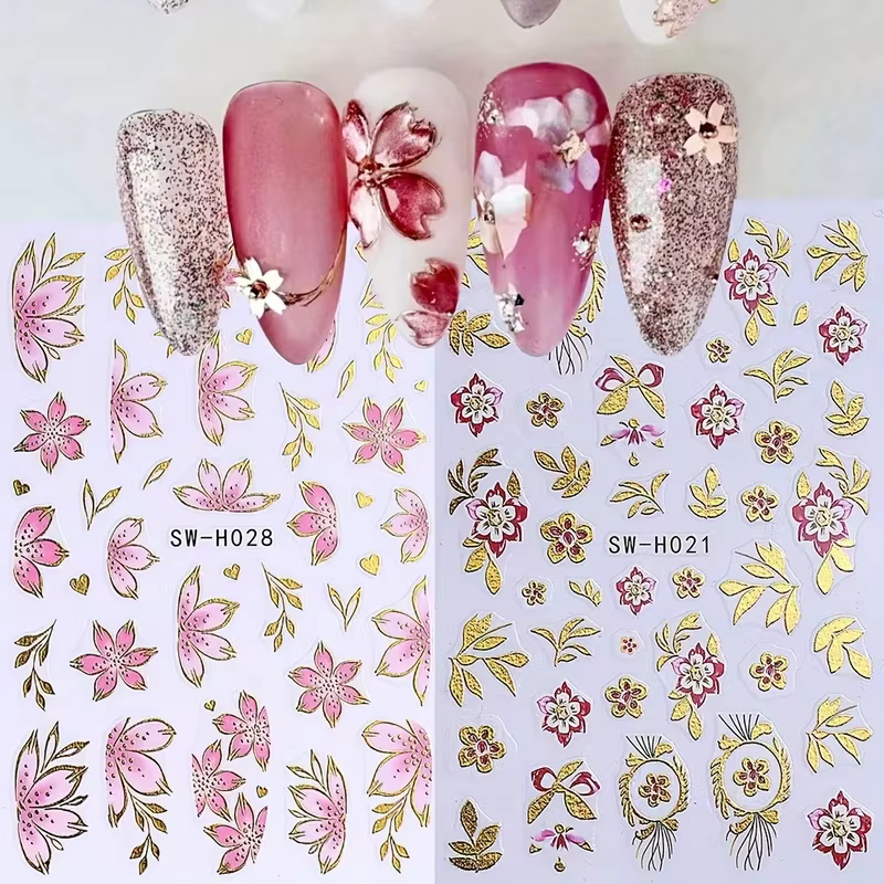 11 autocollants floraux pour ongles printemps-été - Motif fleur de cerisier