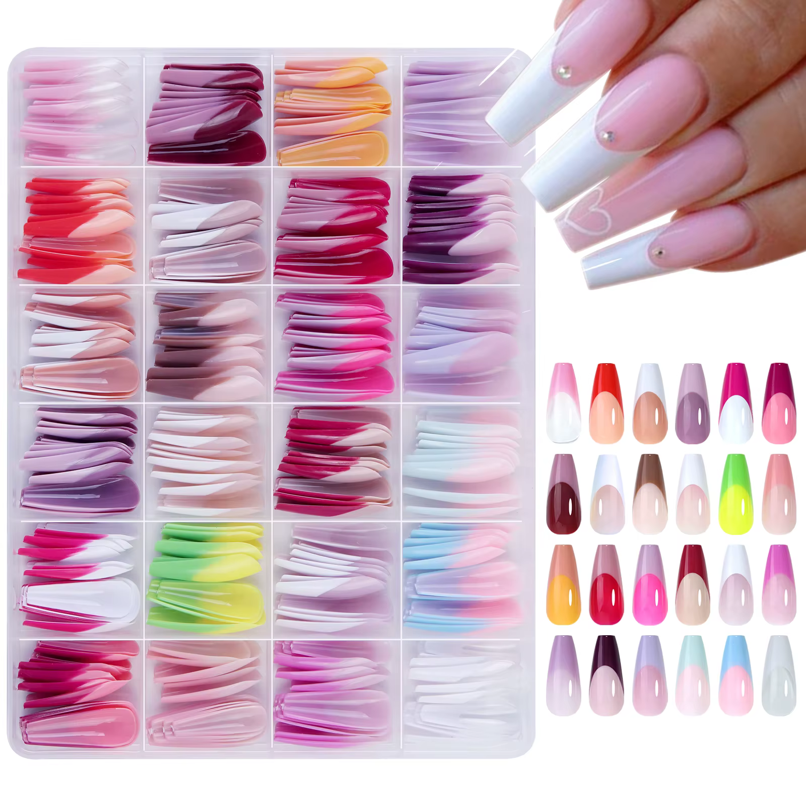 Faux ongles de ballet français colorés à 24 grilles