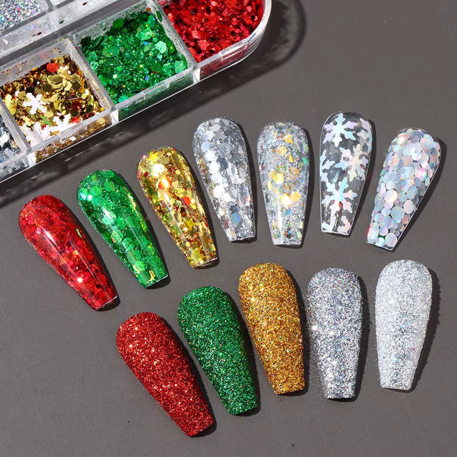 Flocons de paillettes laser irisées pour ongles