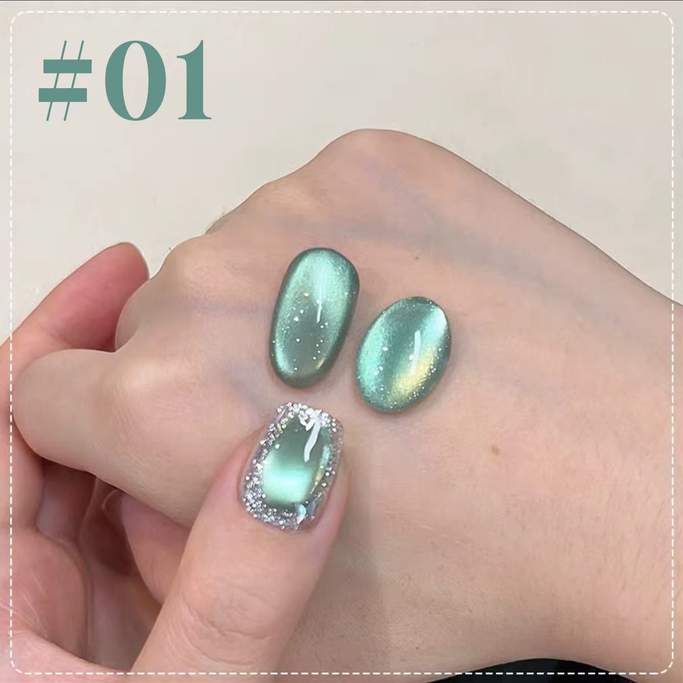 12ML 1-16 pièces 2025 nouvelles fournitures pour ongles Huai Shui bambou pavillon stroboscopique vert perle de verre