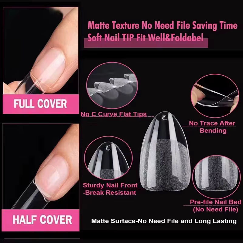 240 pièces/boîte semi-mat XXS amande ongles conseils couverture complète Gel doux faux