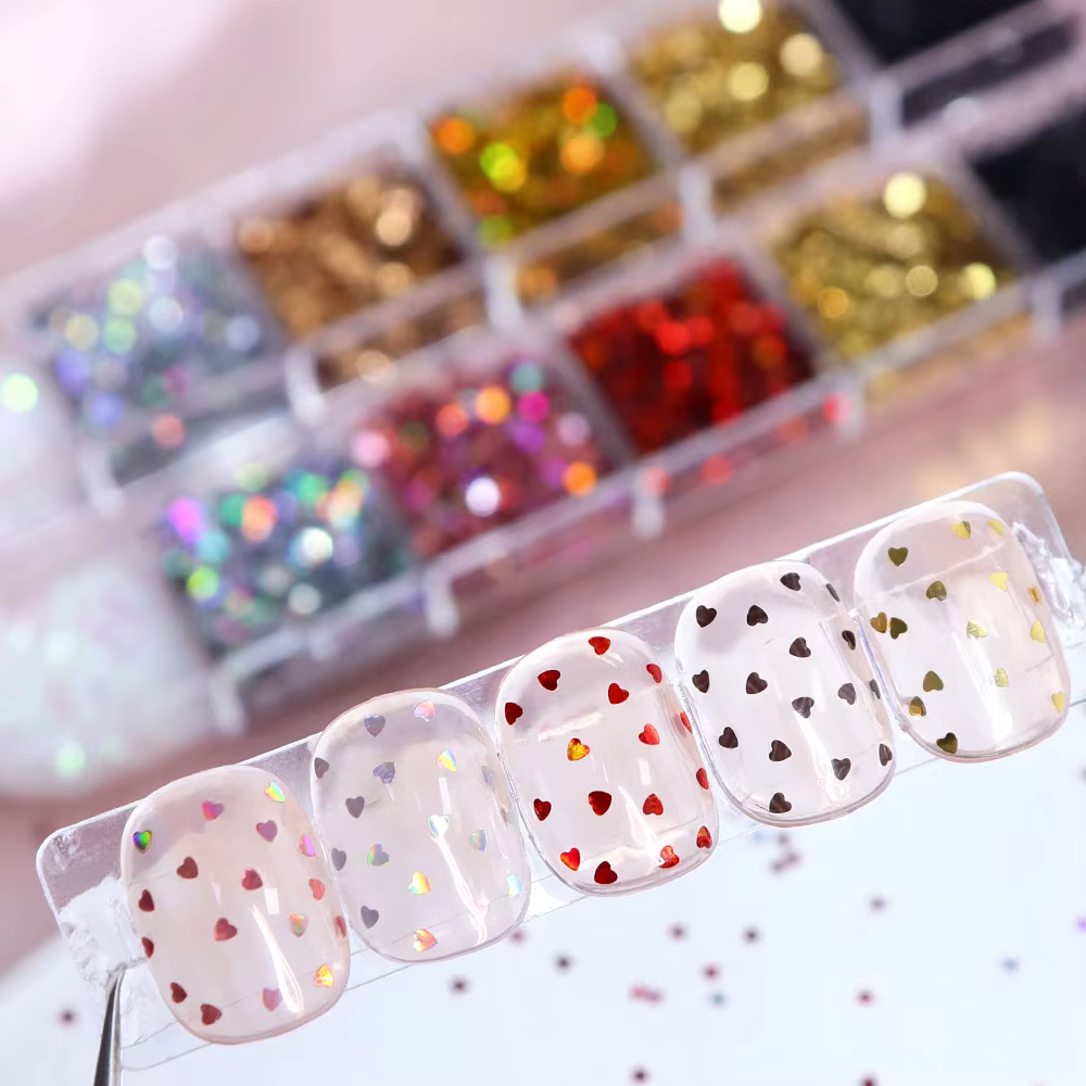 Holographique amour coeur Nail Art paillettes
