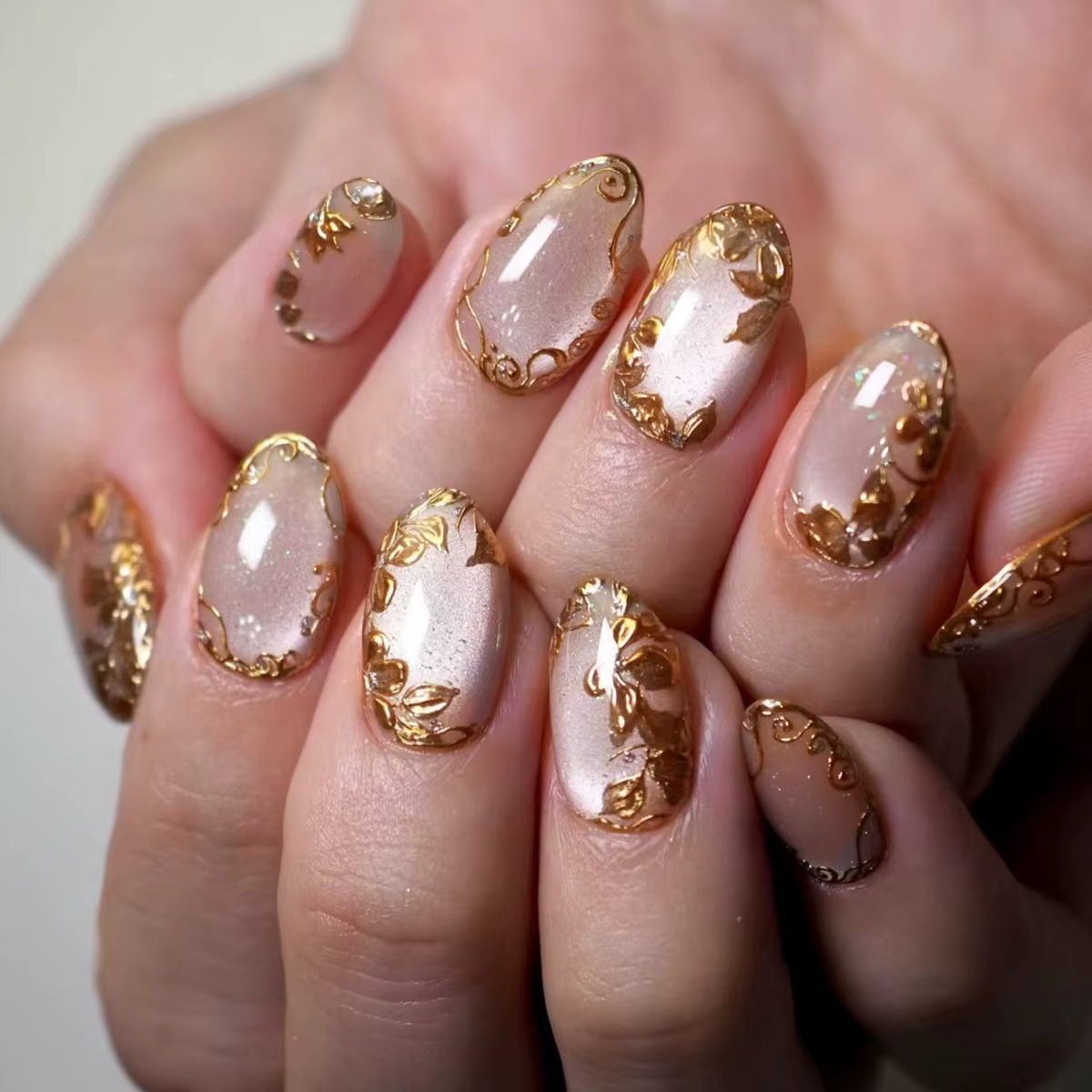 24 pièces métallique oeil de chat français transparent manucure pointe Art texturé 3D acrylique faux ongles nu rose