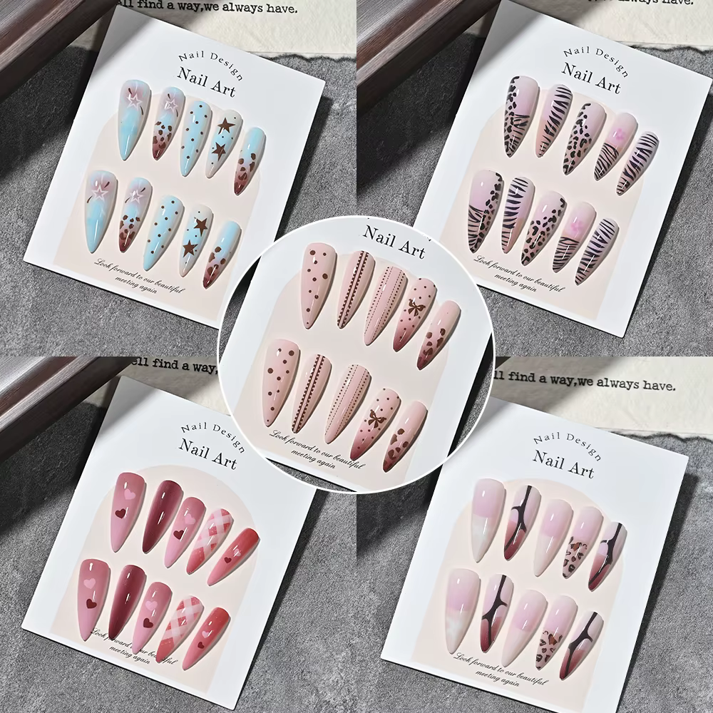 120 faux ongles longs en gel souple à presser