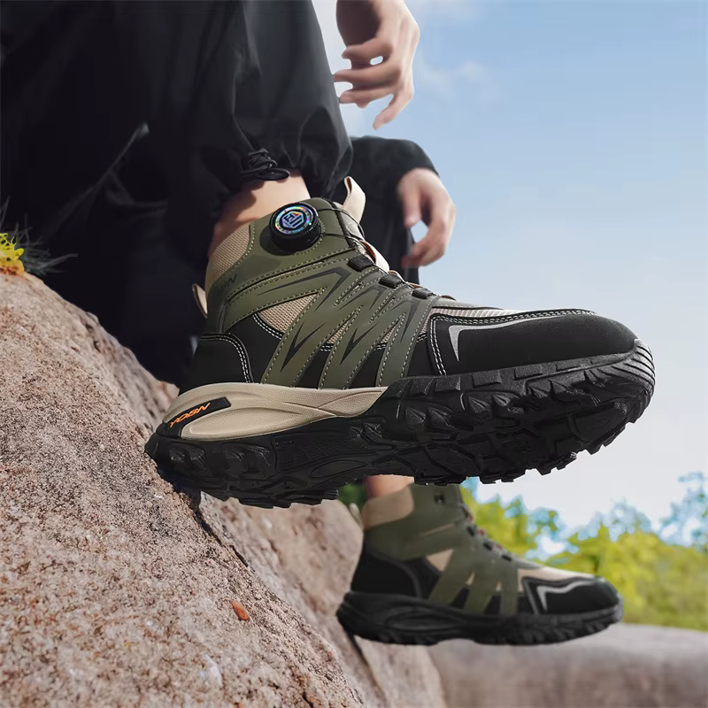 Bottes de moto vertes pour hommes, bottines à boucle rotative, plateforme antidérapante, bottes d'extérieur pour hommes, bottes de motard