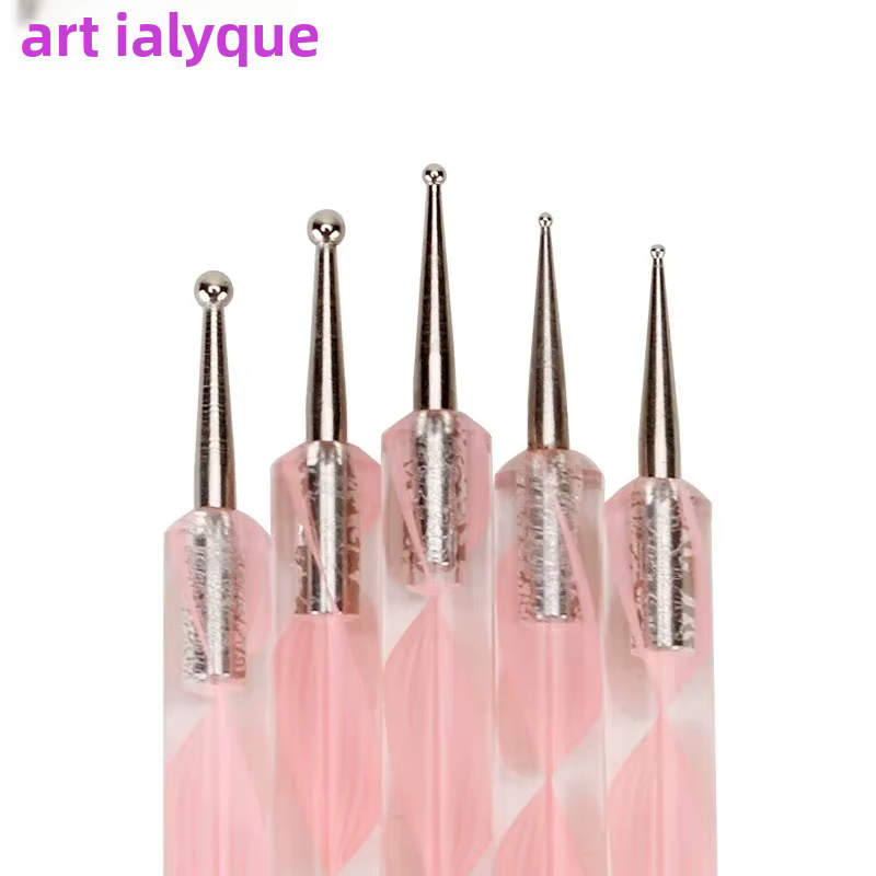 5 pièces 2 voies Nail Art acrylique Silicone pointe fleur stylo à ongles en acier inoxydable outils de pointage marbré