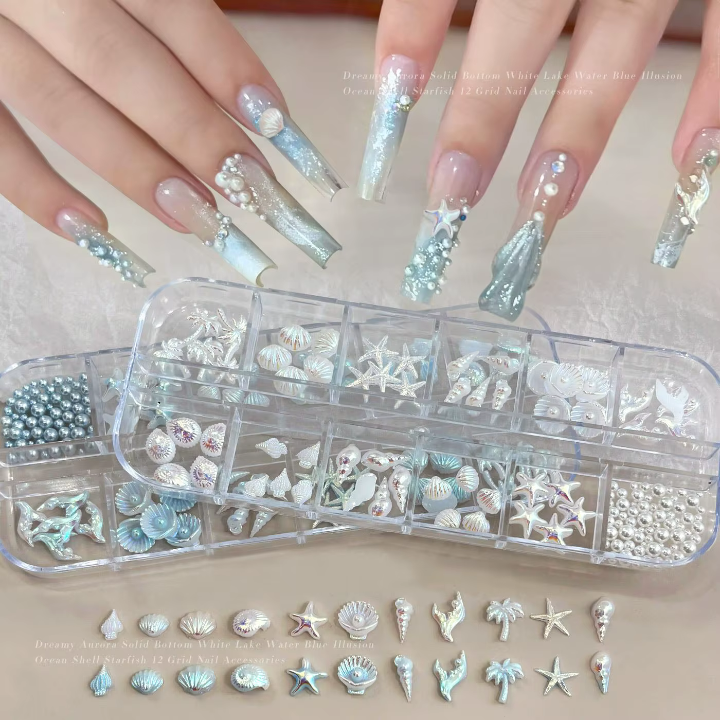 12 Grilles de Breloques Mixtes pour Ongles Style Océan