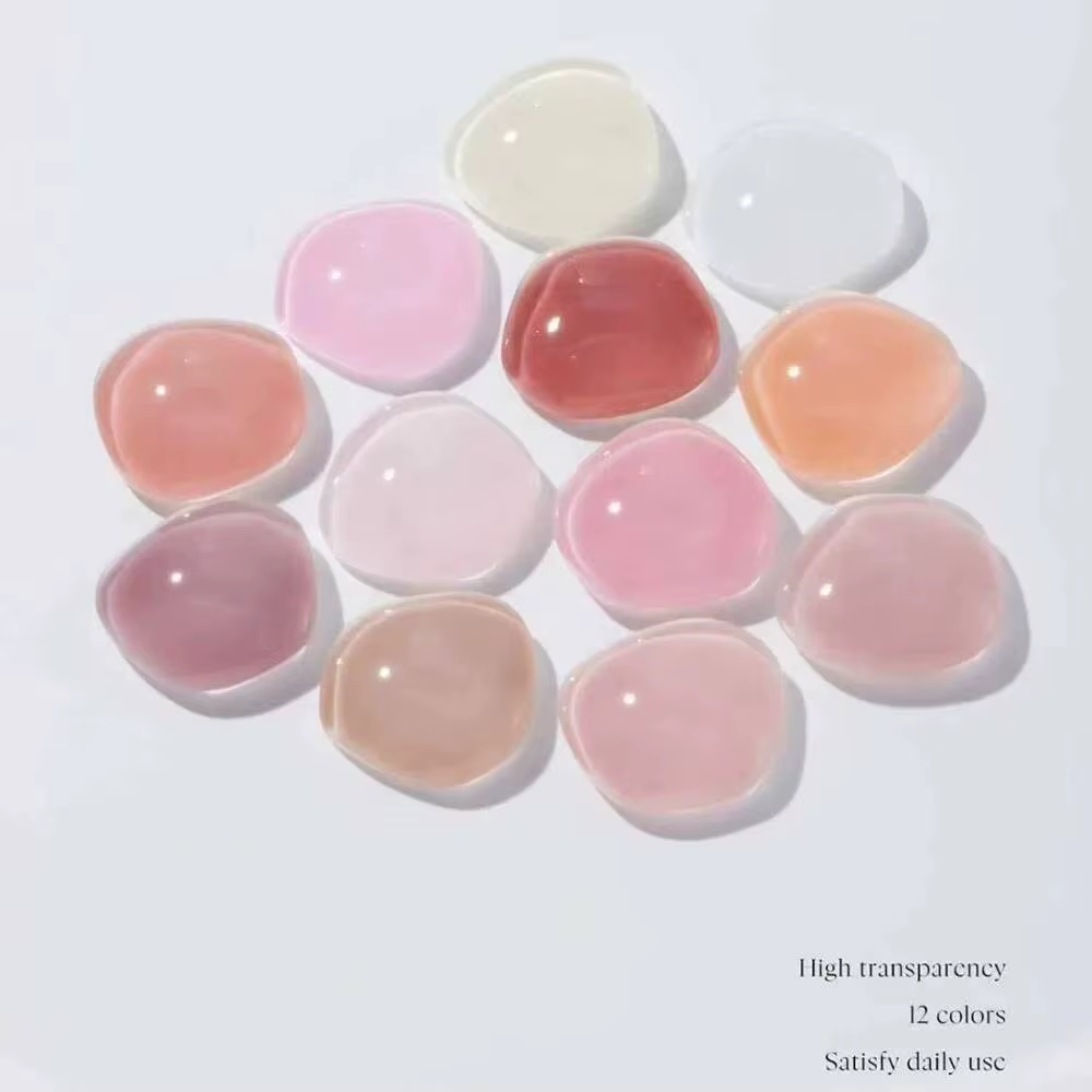 Kit de vernis gel couleur nude Rose Rose 12 pièces avec nuancier, gel de construction effet gelée, gel soak-off et primer couleur, pour salon de manucure, vente en gros