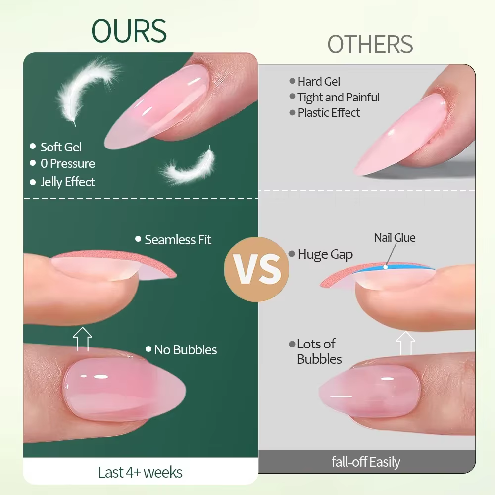 Nailpop 3-en-1 nu naturel doux ongles conseils ensemble 140 pièces tons de peau presse