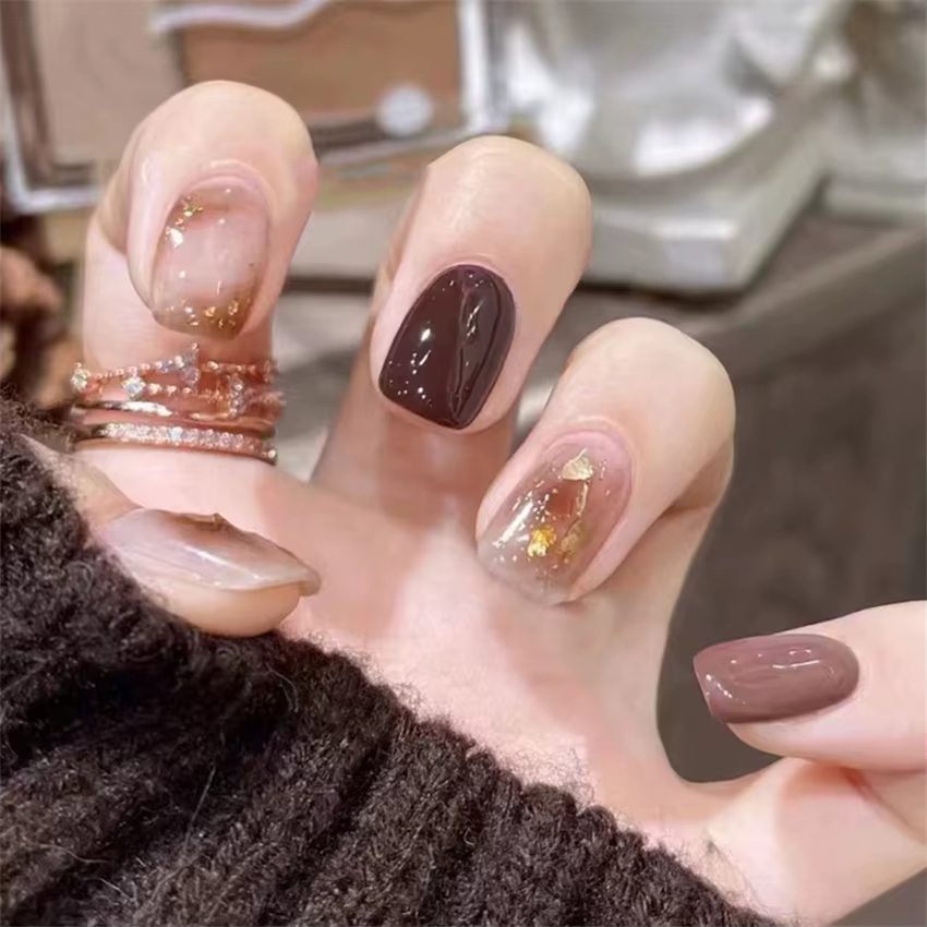 24 pièces/ensemble français court carré acrylique portant des faux ongles couverture complète adhésif