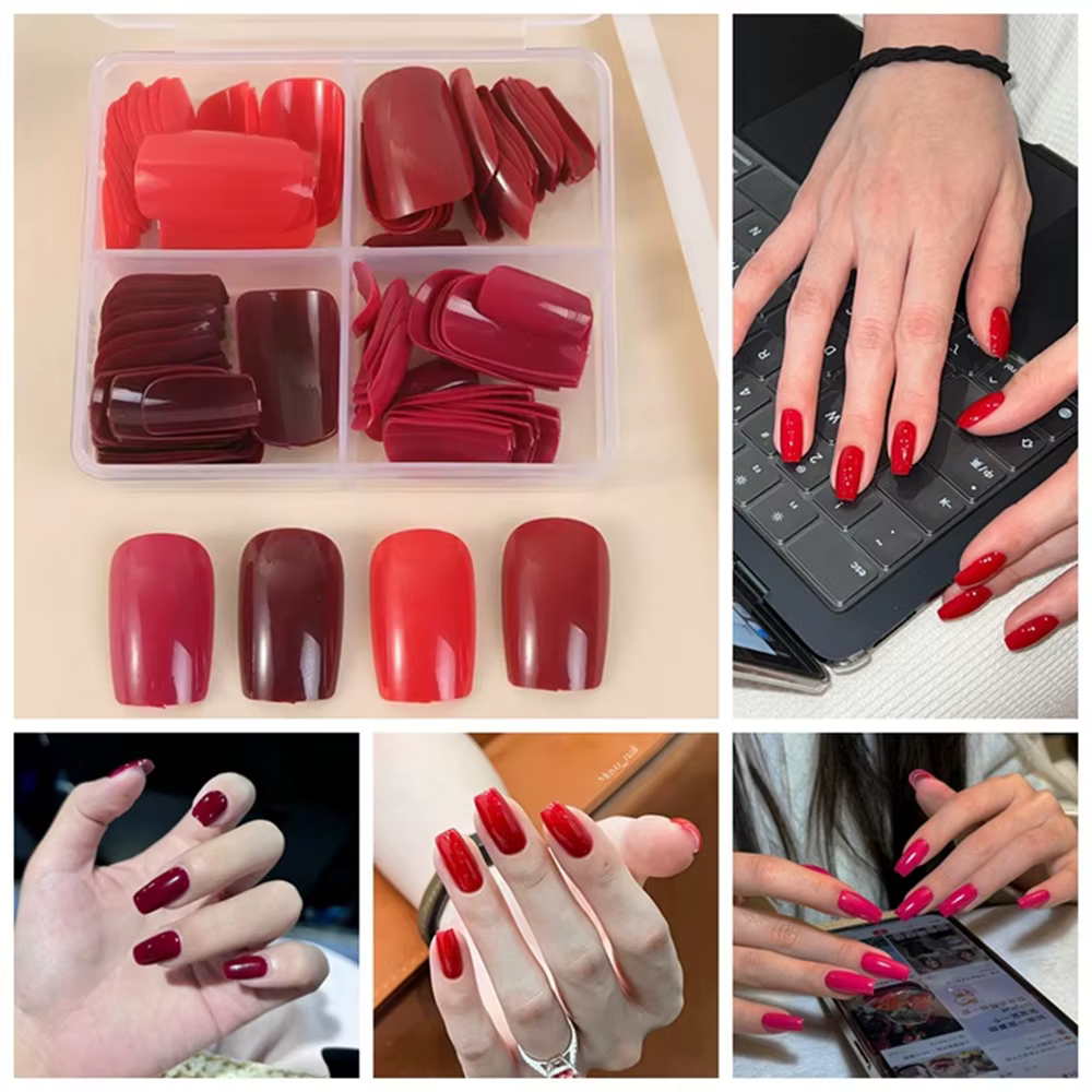 96 faux ongles courts en forme de cercueil