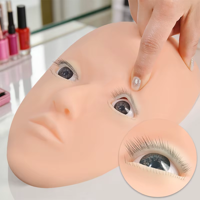 Tête d'entraînement professionnelle pour extensions de cils avec peau artificielle ultra-douce pour les techniciennes en cils, usage en salon