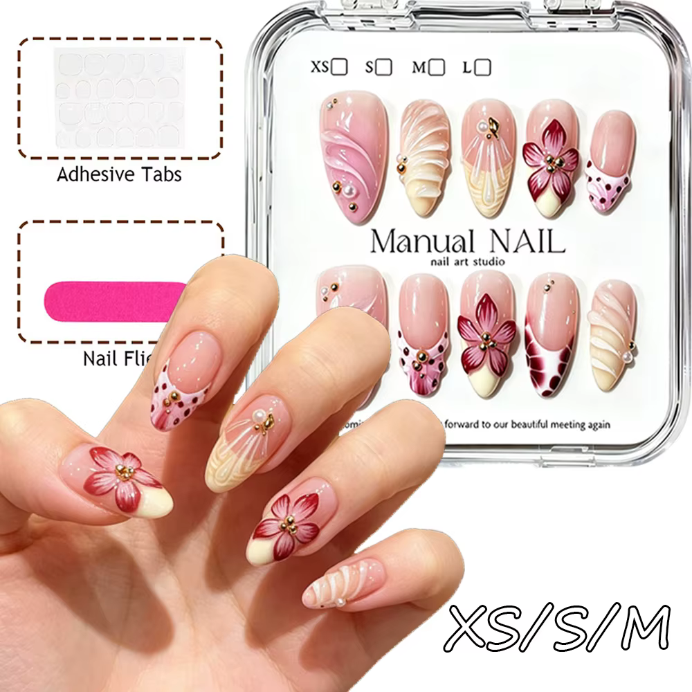 10 pièces/boîte Faux ongles en gel effet coquille ondulée