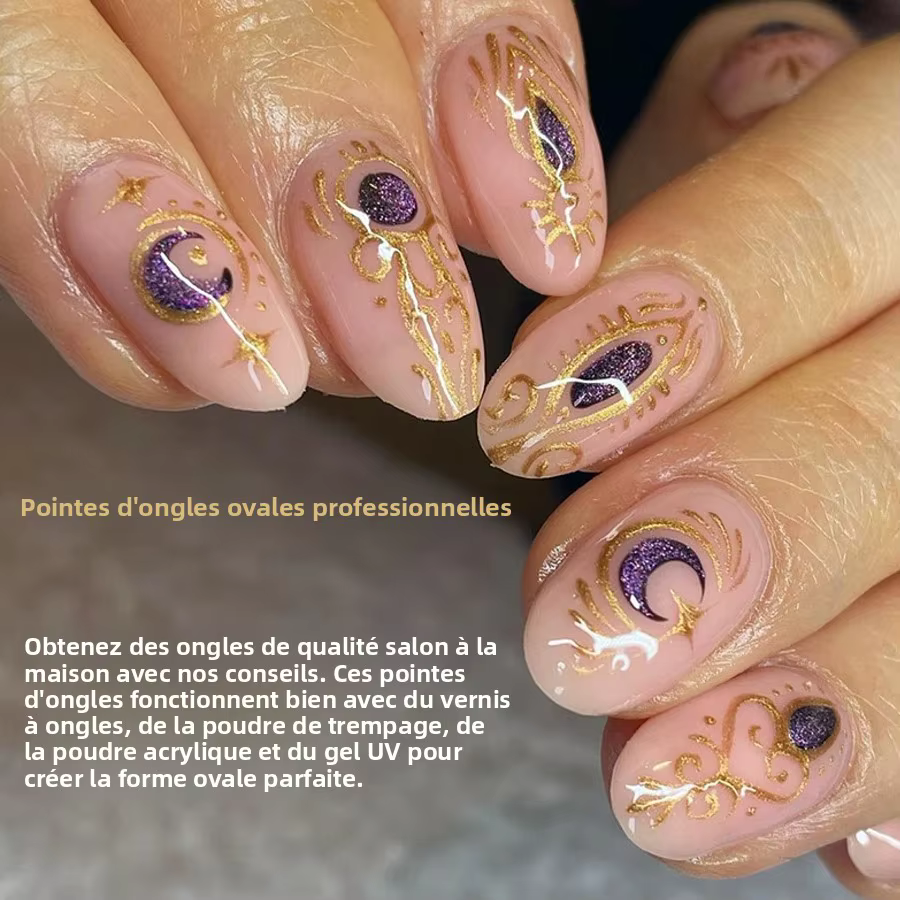 500 faux ongles en gel UV acrylique de forme ovale à couverture complète pour manucures et nail art