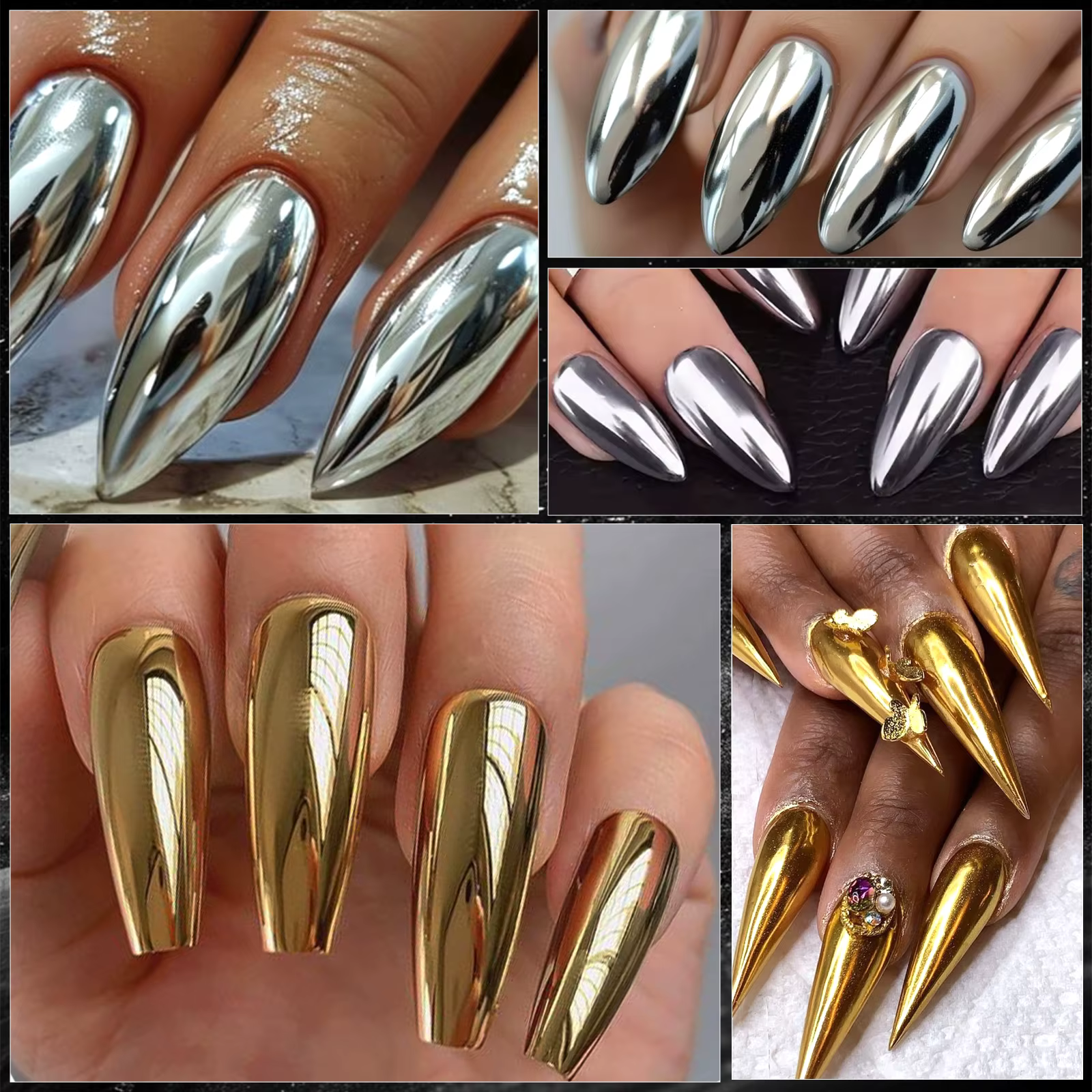Kit de poudre à ongles effet miroir chromé