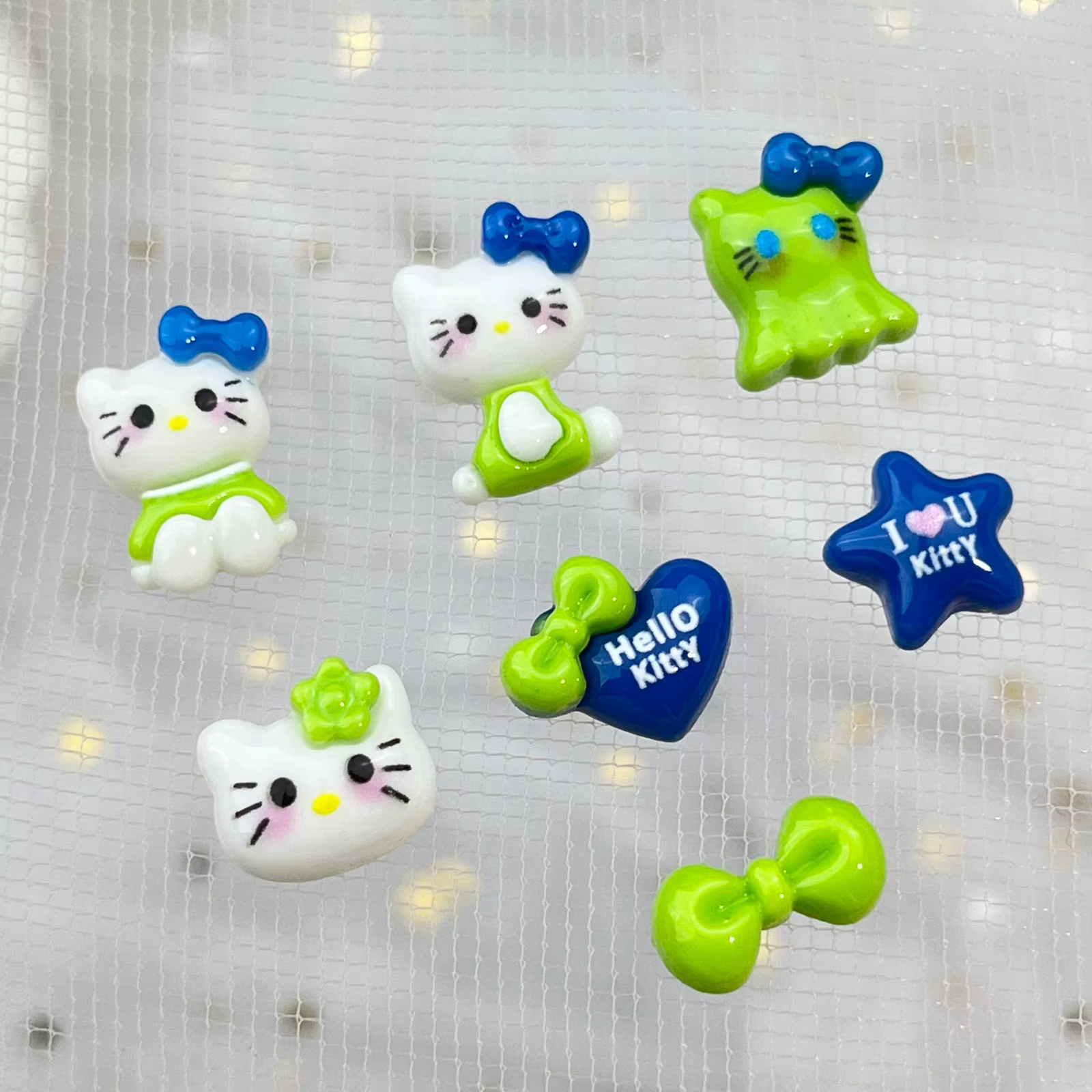 20 pièces adorables ongles Hello Kitty vert KT chat dessin animé accessoires