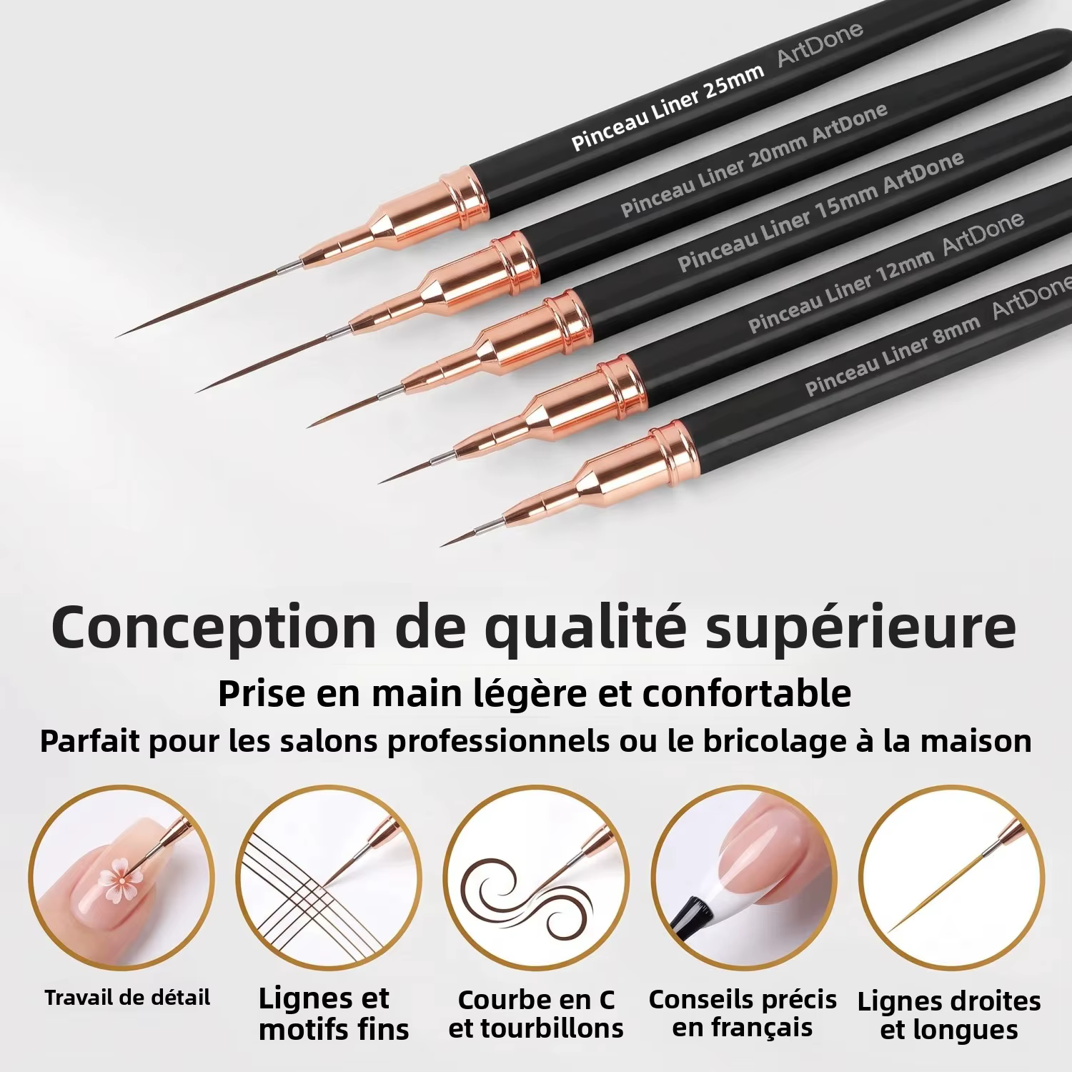 Ensemble de 28 pièces pour nail art – 15 pinceaux + 5 outils de pointillage/sculpture + 5