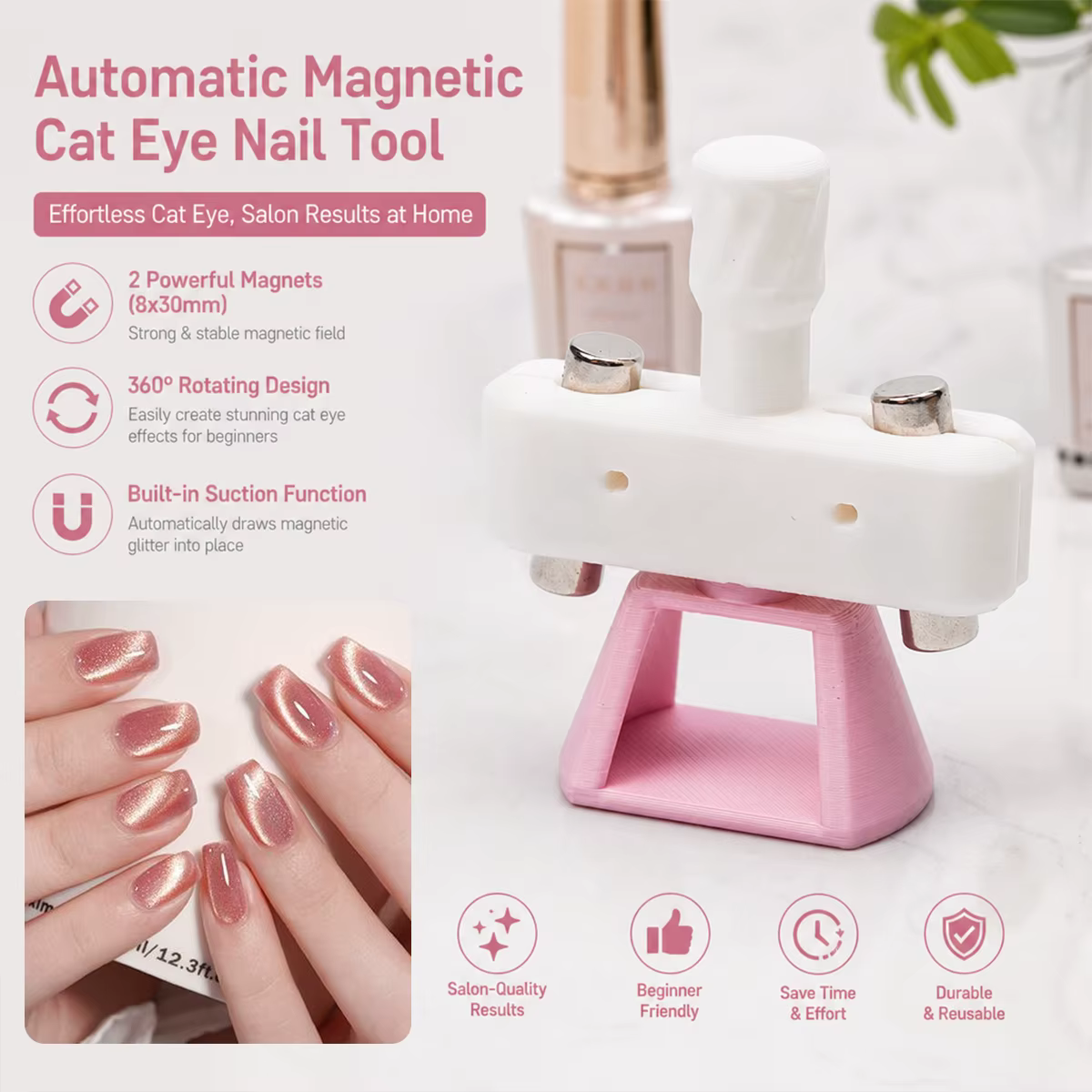 Outil automatique pour nail art avec perles de verre effet œil de chat pour débutants