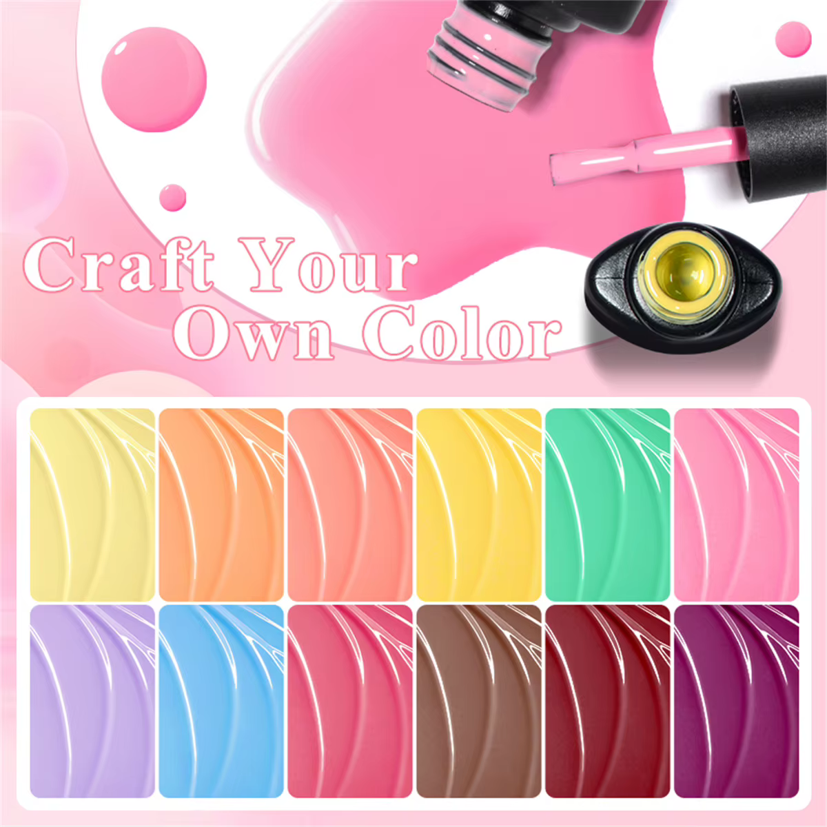 Lot de 6 vernis à ongles gel couleur unie 7ml – Collection Printemps-Été – Paillettes Noir Blanc Rouge – Semi-permanent UV Soak Off