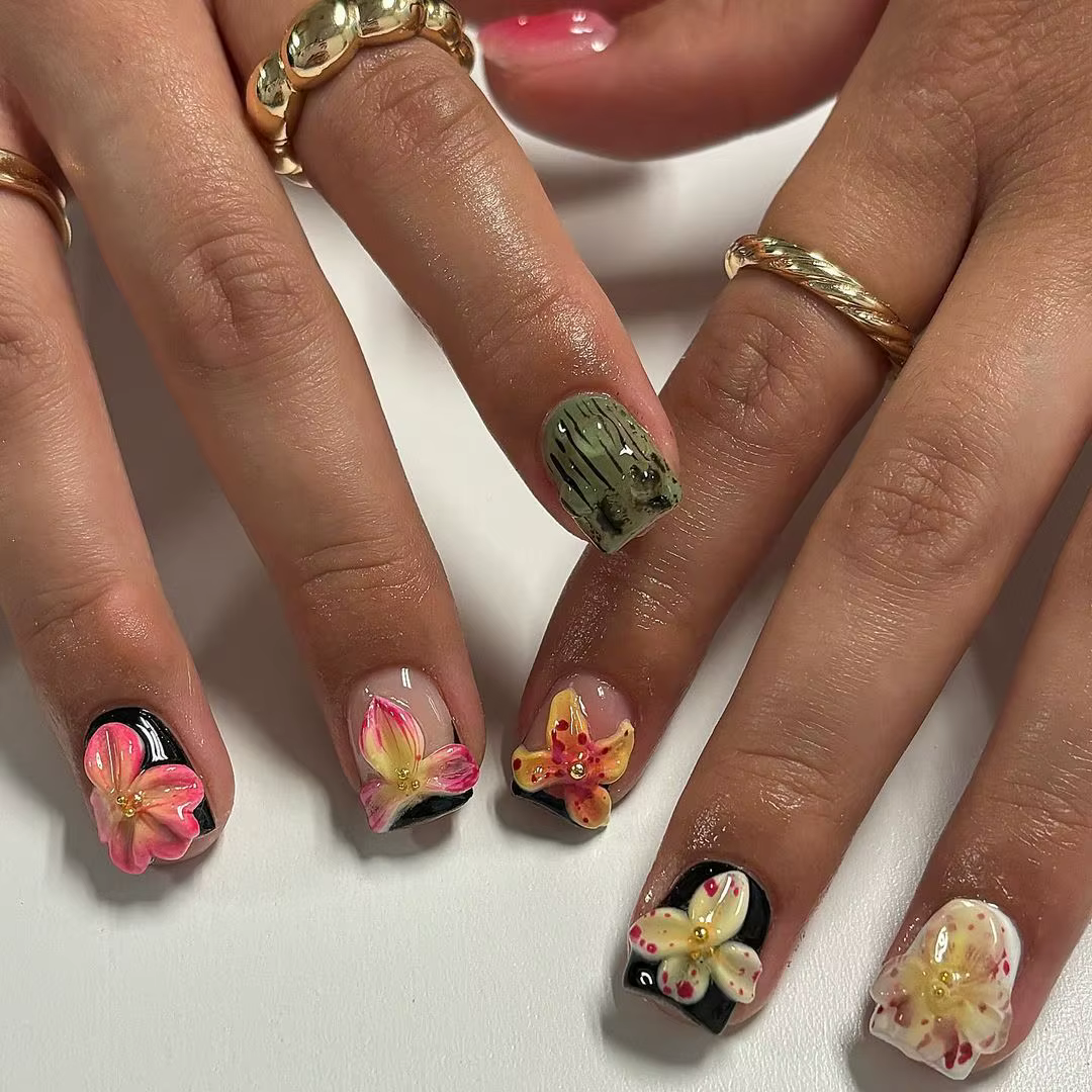 Fleurs 3D Nail Art tendance presse sur ongles peint à la main rose Gel gelée printemps été fleur y2k