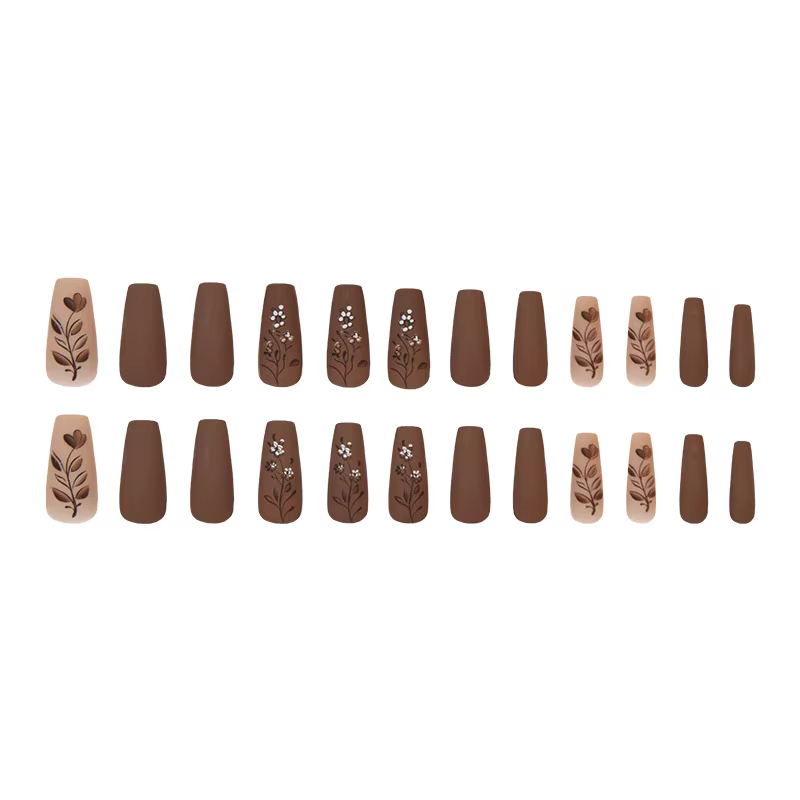 Fleur de Caramel 24 pièces presse sur ongles rose dégradé faux