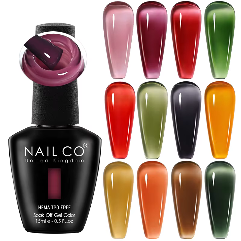 Vernis à ongles en gel semi-permanent NailCO Nouvel An Rouge Translucide Hema TPO FREE