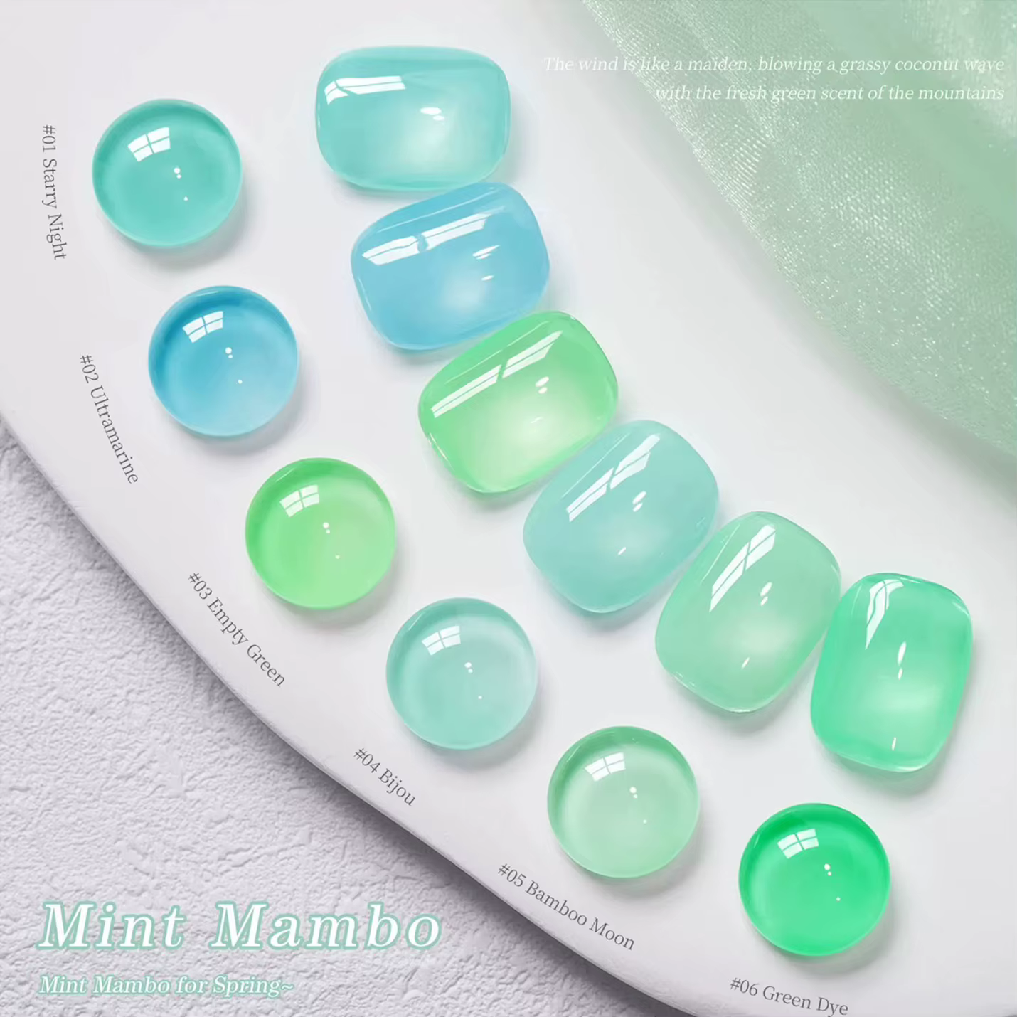 MIANEL 1-6 pièces 12ML Vente Chaude Série Menthe Mambo Vernis à Ongles Gelée Bleu Vert 6 Couleurs Nouveau