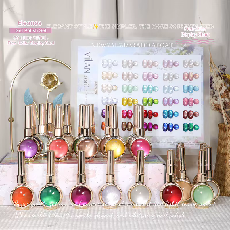 Eleanuos Nouveau Kit de Gels Ongles Effet Œil de Chat 30 Couleurs avec Nuancier