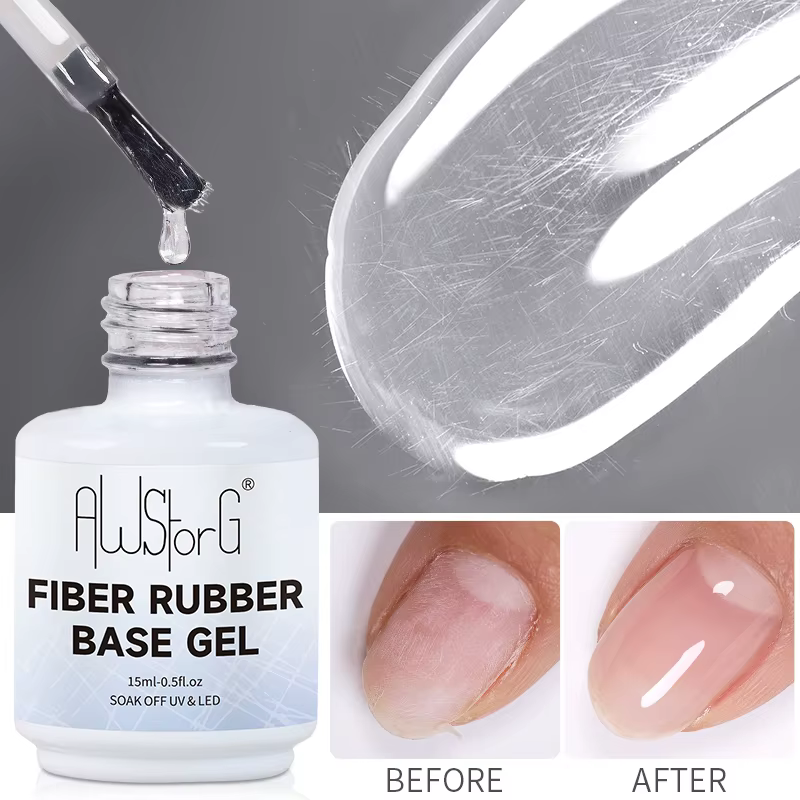 AWStorG 15ML Gel de Base en Fiber de caoutchouc pour ongles cassés réparés en fibre de verre clair Construction rapide