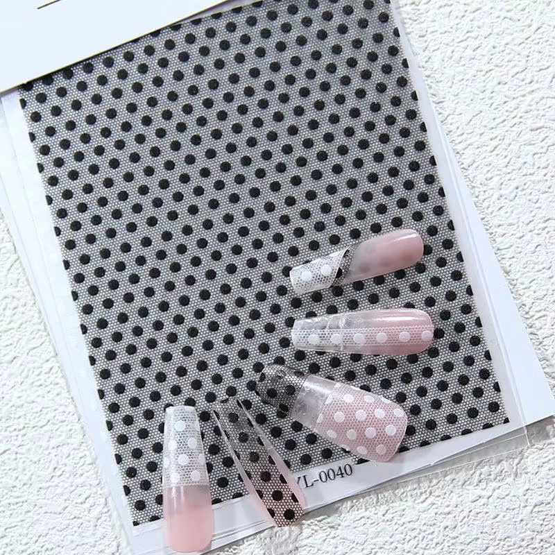 Autocollants adhésifs pour ongles à pois noirs et blancs, motifs dentelle, décorations DIY pour manucure en salon