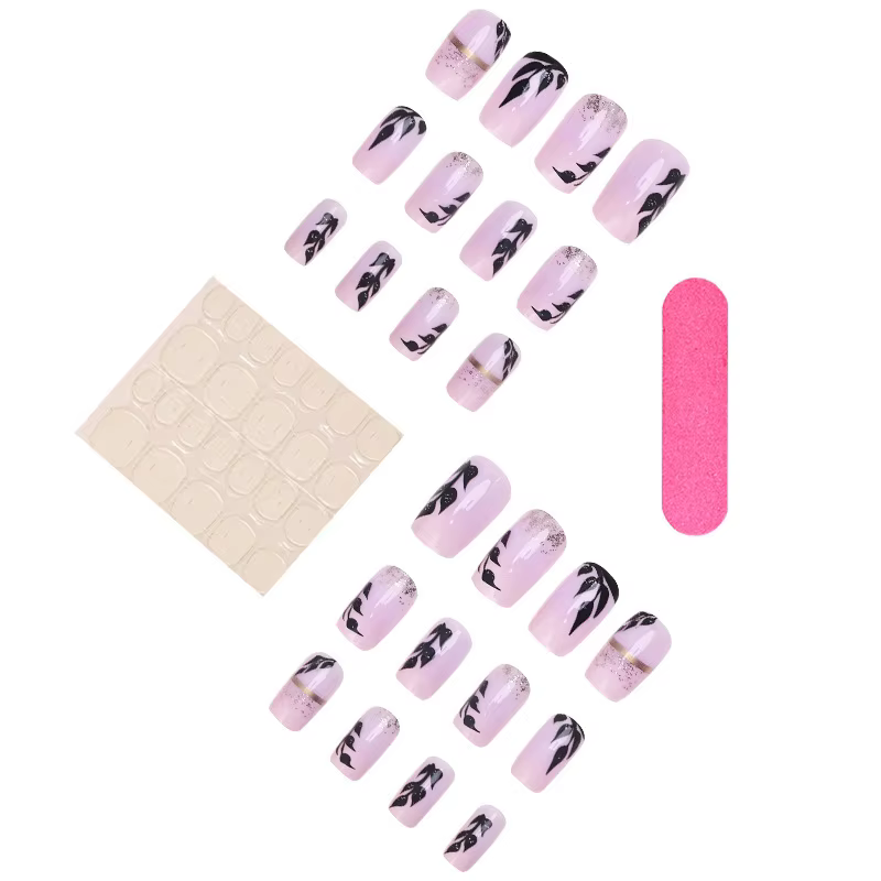 24 faux ongles réutilisables en forme de feuilles à coller