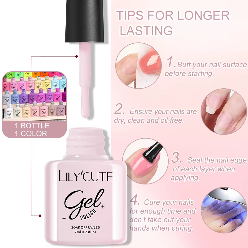 LILYCUTE 8 pièces Vernis à ongles gel couleur macaron 7ml Rose et rouge printaniers Semi-permanent Soak Off Gel UV Fournitures pour manucure de vacances