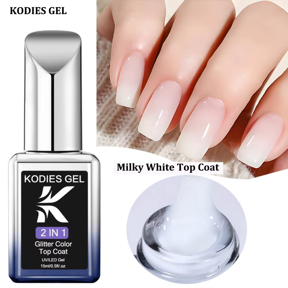 KODIES GEL blanc laiteux couche de finition UV Gel vernis à ongles 2 en 1 Semi-permanent UV Gel Nail Art tremper Gel