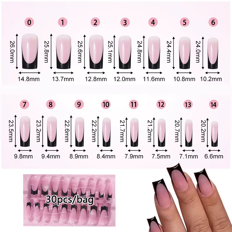 30 faux ongles carrés pour les orteils