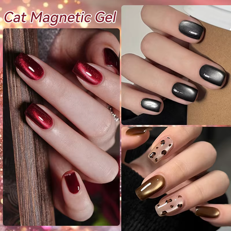 LILYCUTE 7ml café or paillettes chat Gel magnétique hiver automne rouge marron série tremper UV LED Gel vernis manucure Nail Art