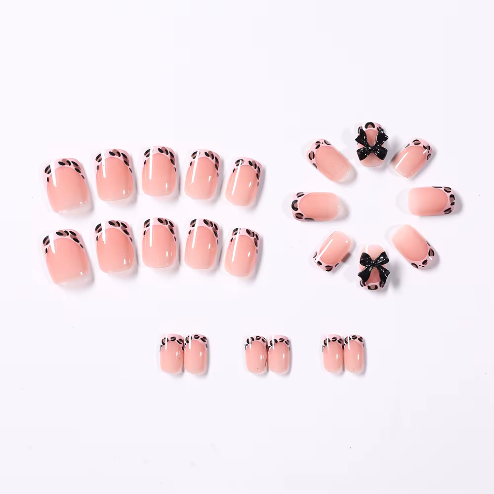 24 faux ongles courts carrés à imprimé léopard rose
