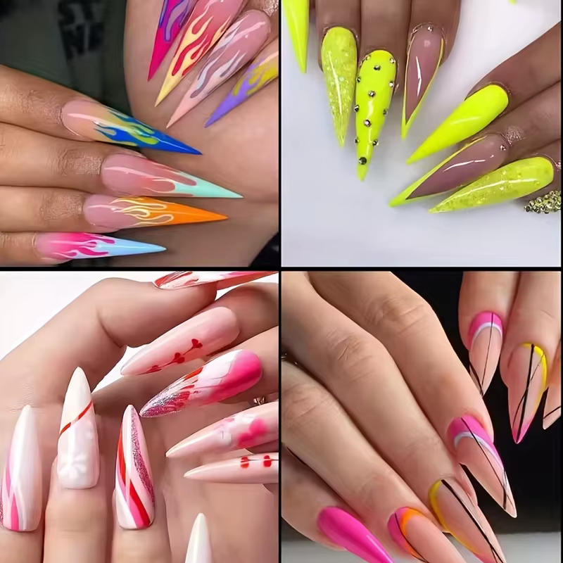 120/240 faux ongles, ongles transparents extra-longs de type stiletto