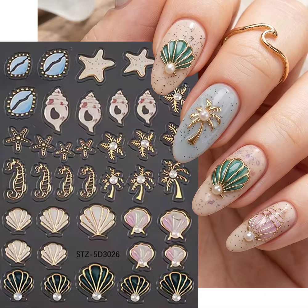 Autocollants 3D pour ongles Thème Océan Estival