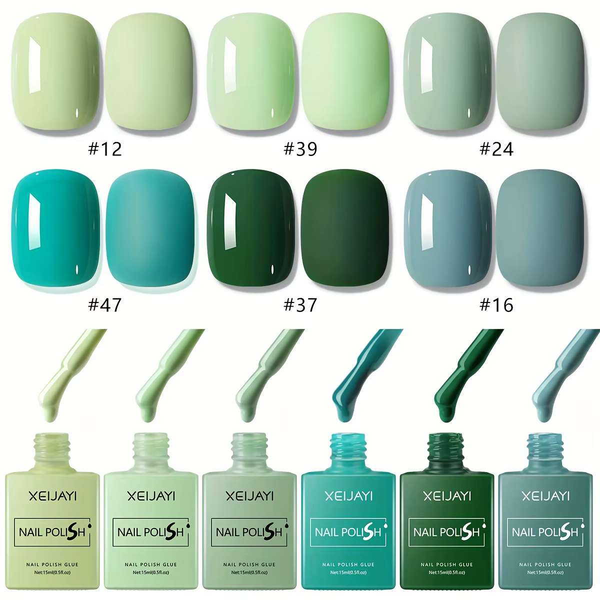 Ensemble de vernis à ongles vert (1/6 pièces) : une collection sélectionnée de verts saisonniers pour un nail art
