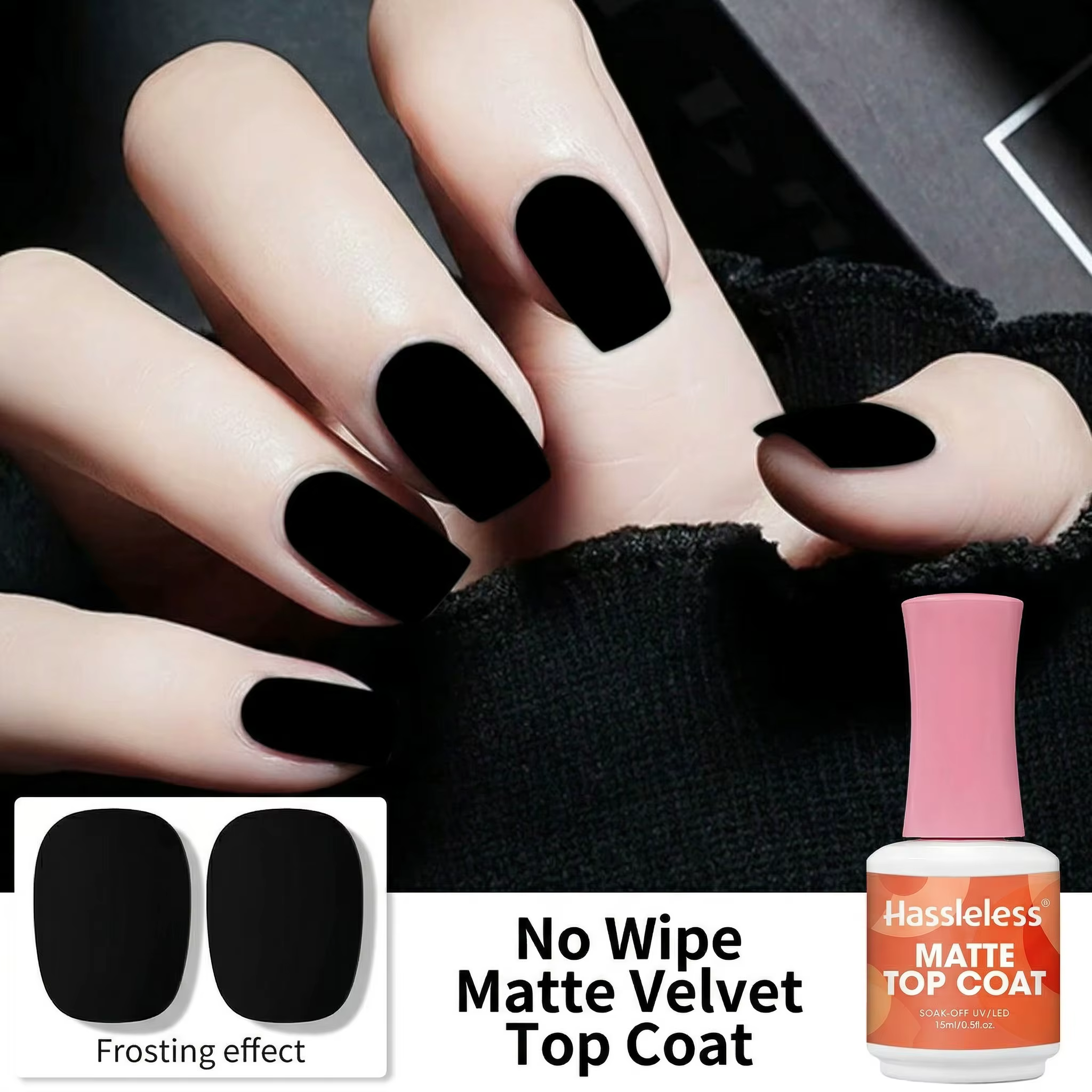 Hassleless 15ml Velvet Matte Top Coat — Vernis gel UV (à retirer par trempage) — Créez un fini ongles haut de gamme et